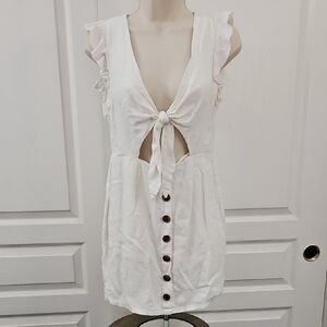 Princess Polly | White Tie-Front Cotton Cut Out Dress with Button Detail Size 10